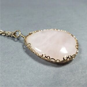 💕Pink Quartz Teardrop Pendant Necklace 35”
